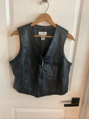 Croft & Barrow - Chaleco con cremallera de cuero de cordero - Negro - Damas Talla mediana Foto 1 de 4