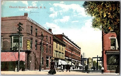 Antigua postal de 1924 ~ Church Street, Amherst, Nueva Escocia, Canadá Foto 1 de 2