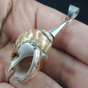 925 Sterling Silver Natural Brown & White Spiral Shell Pendant Jewellery NSP-628 - Picture 1 of 7