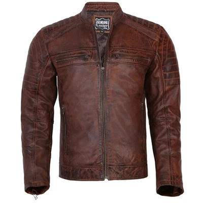 Men’s Brown Real Leather Biker Jacket Café Racer Style – Affliction Inspired - Image 1 of 4
