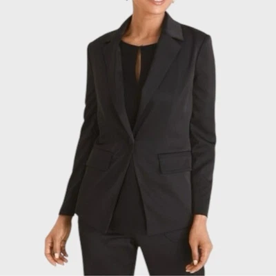 Chico’s Black Label Matte Black Satin Single Button Tuxedo Blazer Women’s Size 8 - Image 1 of 4