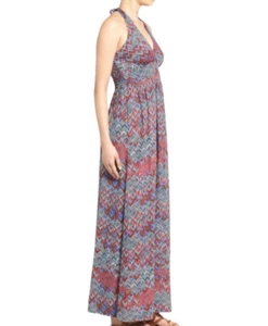 Ella Moss Kaliso Print Halter Maxi Dress herringbone print Size L Multicolored - Picture 1 of 9