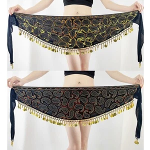Paillettes danza del ventre iridescenza perline monete velluto fianco sciarpa cintura avvolgente 3 colori - Foto 1 di 8