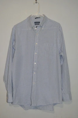 Camisa de vestir G. H. Bass para hombre grande 16 1/2 azul a cuadros popelina premium Foto 1 de 4