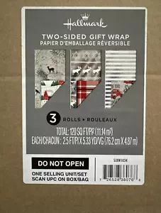 Hallmark Holiday Reversible Wrapping Paper Rustic Christmas- Pack of 3 - 120sqft - Picture 1 of 5