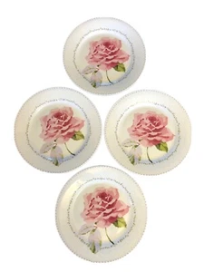 Set Of 4 Laura Ashley Lidia 8” Side Salad Dessert Plates Large Pink Cabbage Rose - Picture 1 of 8
