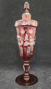 Atemberaubende Vase Tasse mit Deckel Böhmen Rubinschliff Kristall Egermann Original Aufkleber - Bild 1 von 13