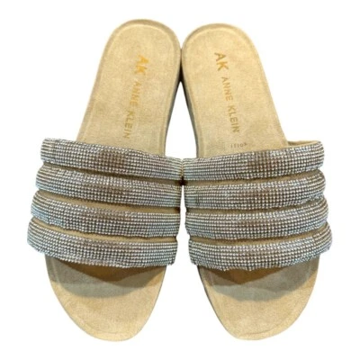 Anne Klein Gloria Taupe suede rhinestone Strappy flat wedge slip on sandals - image 1 of 4