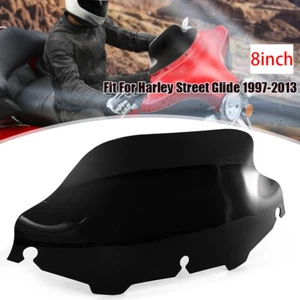 Black 8" Wave Windshield Windscreen Fit for 1996-13 Harley Touring Street Glide - Picture 1 of 9