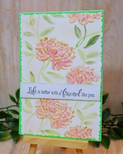 Any Occasion Life Is Better With A Friend Like You Handmade Card Pink Flowers - Picture 1 of 1