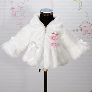 Girls Faux Fur 3/4 Sleeve Coat Bolero Ivory Pink 2 3 4 5 6 7 8 Years - Picture 1 of 6