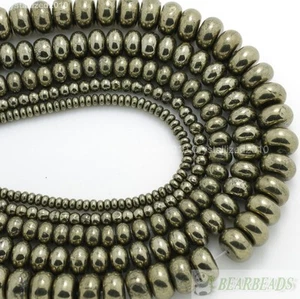 Natural Iron Pyrite Gemstone Rondelle Spacer Beads 2mm 3mm 4mm 5mm 6mm 8mm 16" - Picture 1 of 11