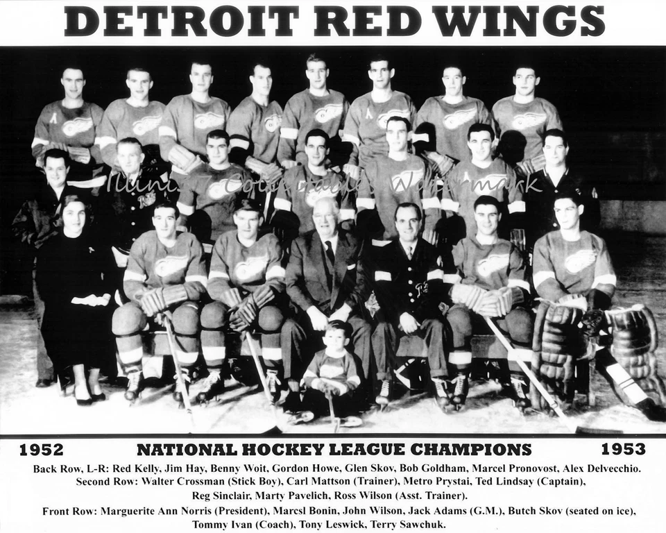 1952-53 DETROIT RED WINGS 8X10 TEAM PHOTO GORDIE HOWE ADAMS LINDSAY SAWCHUK - Image 1 of 1