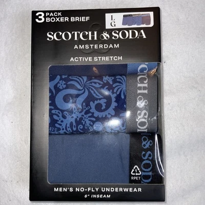 Scotch & Soda Amsterdam Men’s 3-Pack 6” Active Stretch Boxer Briefs Size Large - Image 1 of 4
