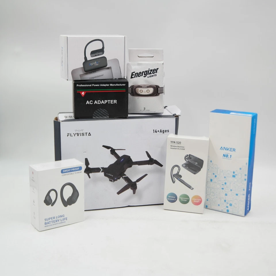 PAQUETE NAVIDAD PARA HIJO. DRONE, AURICULARES DEPORTIVOS INALÁMBRICOS, POWERBANK, ADAPTADOR AC Foto 1 de 1