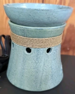 Scentsy Warmer Hatteras Sage Green Nautical Rope MidSize Ceramic Discontinued - Picture 1 of 4