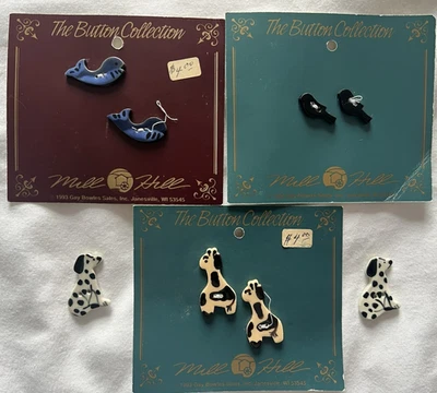 Mill Hill Botón Cerámico Lote de 8 Animales Dálmata Perro Pájaros Ballena Jirafa Nuevo Foto 1 de 4
