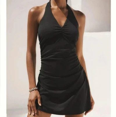 NWT Anthropologie Celandine The Ariana Halter Mini Dress Ruched Black Modal XS - Image 1 of 4