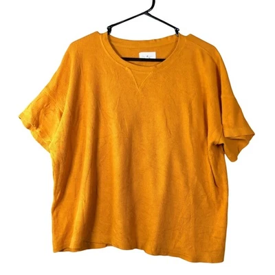Lou & Grey Womens Shirt Mustard Gold Crew Neck Short Sleeve Stretch M - Image 1 of 4