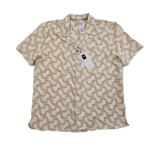 Camicia crepe Ike Behar uomo XL mod ecrù e blu manica corta con bottoni nuova con etichetta - Foto 1 di 15
