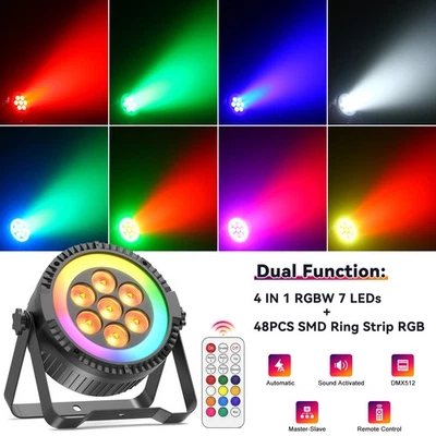 RGB LED Par Light Master Slave Sound Control DMX512 Portable For Party Stage - Image 1 of 4