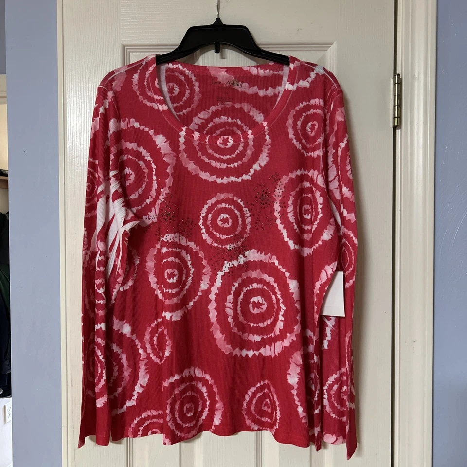 Jane Ashley Women's1X Top Casual Lifestyle Long Sleeves Pink Hippy Colorful New - Image 1 of 4
