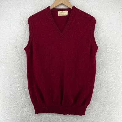LL BEAN Suéter Chaleco Para Hombres LT Alto 100% Lana de Cordero Virgen Cuello en V Años 80 Rojo EE. UU. DE COLECCIÓN Foto 1 de 4