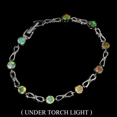 Pulseira de prata esterlina 925 redonda opala fogo 5 mm joias de pedra preciosa natural 8 polegadas - Imagem 1 de 4