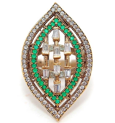 Anillo de plata de ley 925 con esmeralda tratada estilo Imperio Otomano de 4 quilates talla 7,5 H2-5 Foto 1 de 3