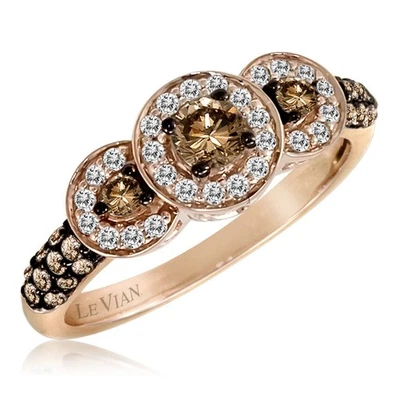Anillo de cóctel LeVian de oro rosa de 14 quilates con 0,64 quilates Diamante blanco y chocolate talla 5 Foto 1 de 4