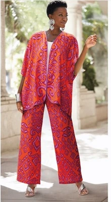 Size 1X PLUS Ashro Orange Purple Adea Pant Suit Set - Image 1 of 4