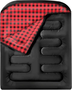 Doppelschlafsäcke für Erwachsene, Queen Size 2 Personen Ganzjahres schwarz&rot - Bild 1 von 8