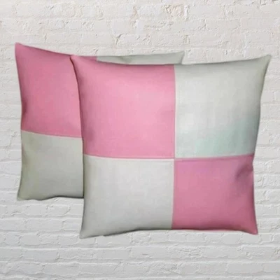 GENUINE New Pink & White Leather Pillow Cover Pure Lambskin Cushion pillow Cover - Image 1 of 2