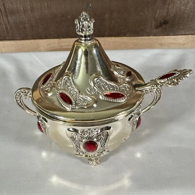 Azúcar Turco | Estilo Otomano Grabado | Redondo con Piedras Ovaladas - Plateado Foto 1 de 4