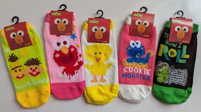 5 Pairs Sesame Street Kids Ankle high No Show Socks Elmo Cookie Monster Big Bird - Image 1 of 2
