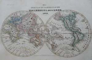World Map in Double Hemispheres Africa Europe Asia Americas 1849 engraved map - Picture 1 of 4
