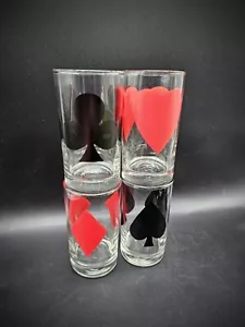 Vintage Playing Cards Poker 5" Tall Barware Glasses Lot Of Four Gambler Gambling - Picture 1 of 9