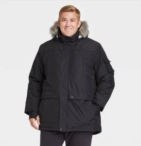 Men's All In Motion Winter Parka Jacket Faux Fur Hooded Black Size XXL NWT - Picture 1 of 13