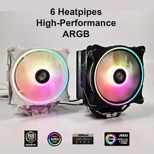 High Performance 6 Copper Heatpipe CPU Heatsink Cooler ARGB Fan for AMD Intel - Picture 1 of 19