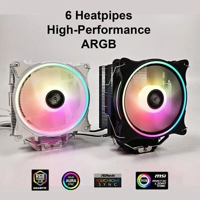 High Performance 6 Copper Heatpipe CPU Heatsink Cooler ARGB Fan for AMD Intel - Image 1 of 4
