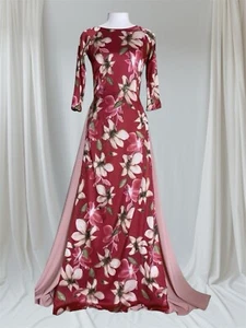 Vietnamese Ao Dai High Quality Silk Kim Sa Flowers Long Dress With Pants. Size L - Picture 1 of 4