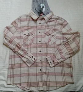 P.S Love Flannel Shirt With Removable Knit Hood Size M Plaid NWT - Picture 1 of 12