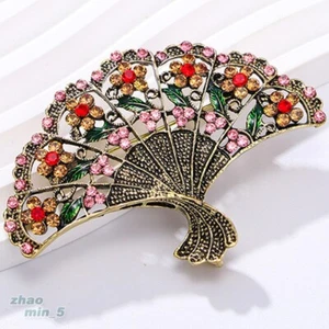 Crystal Fan Brooch Pin Vintage Gold Tone Rhinestone Brooches Wedding Jewelry - Picture 1 of 5