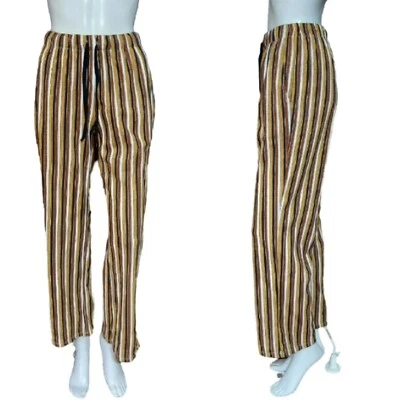 Calça Urban Outfitters listrada perna larga mistura de algodão tamanho XS - Imagem 1 de 4