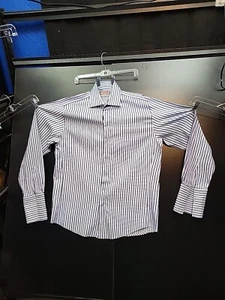 THOMAS PINK BLUE Striped Button Down Long Sleeve SHIRT 16.5 16 1/2 42cm French  - Picture 1 of 4