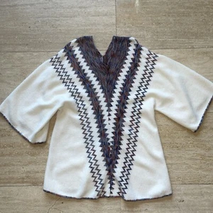 Vintage 70er Kuschelstrick Pullover V-Ausschnitt Geometrisch Regenbogen Weite Ärmel Oversize - Bild 1 von 5