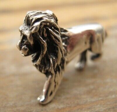 A Sweet Birmingham Hallmarked Sterling Silver Miniature Lion Statue Figure • 1.87$