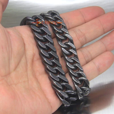 Heavy Men's Chain Stainless Steel Curb Cuban Bracelet Gunmetal Old Gun Metal - Image 1 of 4