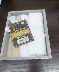 SET 4 LAVETTE IN SPUGNA DI COTONE 30 x 30CM CON COFANETTO IN LEGNO - Foto 1 di 3