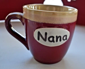 1 ~ NANA Coffee Mug Maroon Stoneware 4.5"H Tumbleweed Pottery 15oz 2011 - Picture 1 of 5